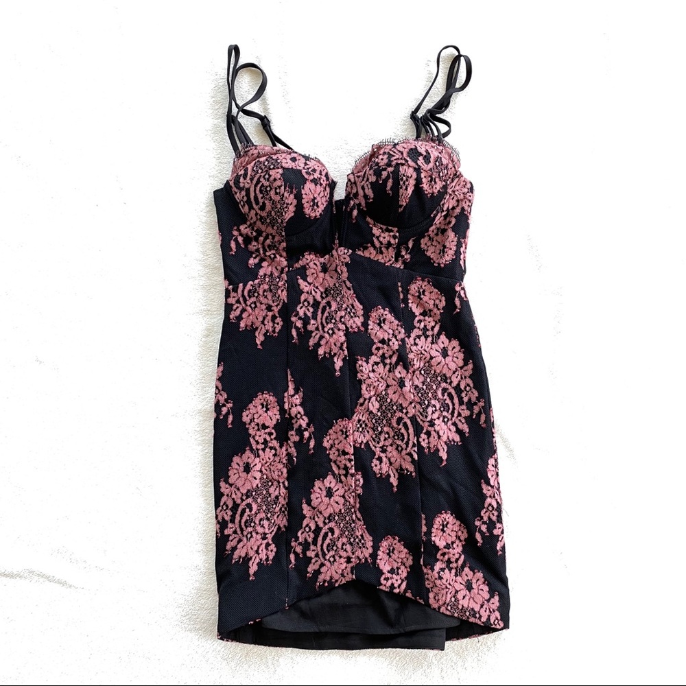 NWT NBD Pink and Black Lace Bustier Dress